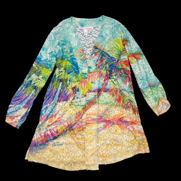 Leoma Lovegrove Tops - Leoma Lovegrove Open Cardigan Colorful Tropical Beach Cover Top Women L NWT
